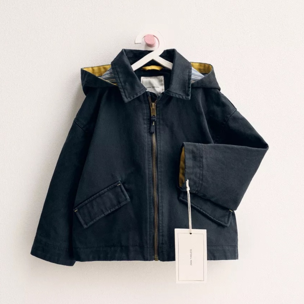 Zara Black Kids Raincoat with Yellow Lining